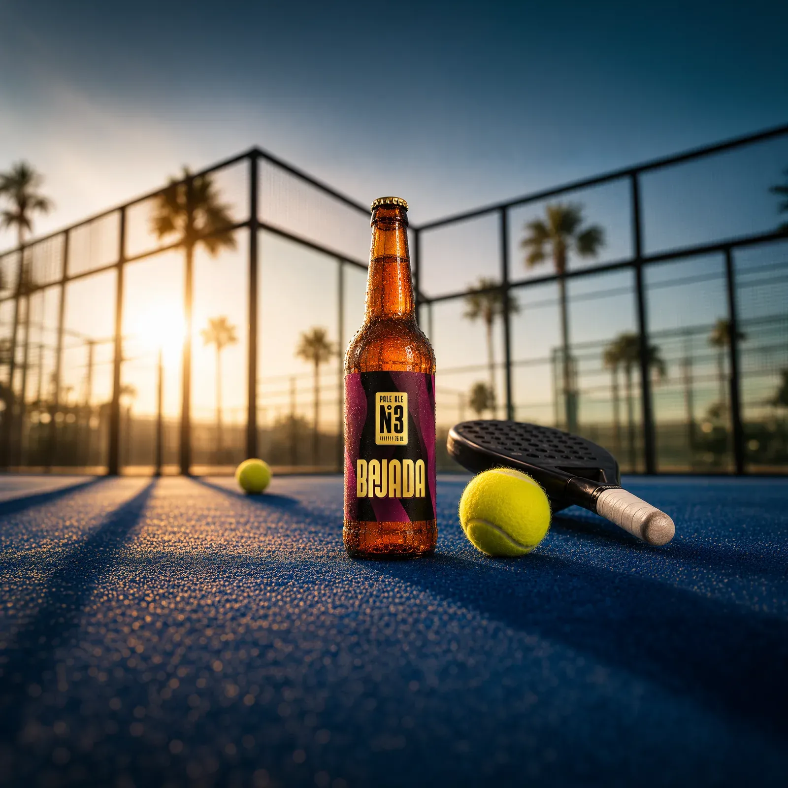 Bouteille Bajada 75 cl sur un court de padel
